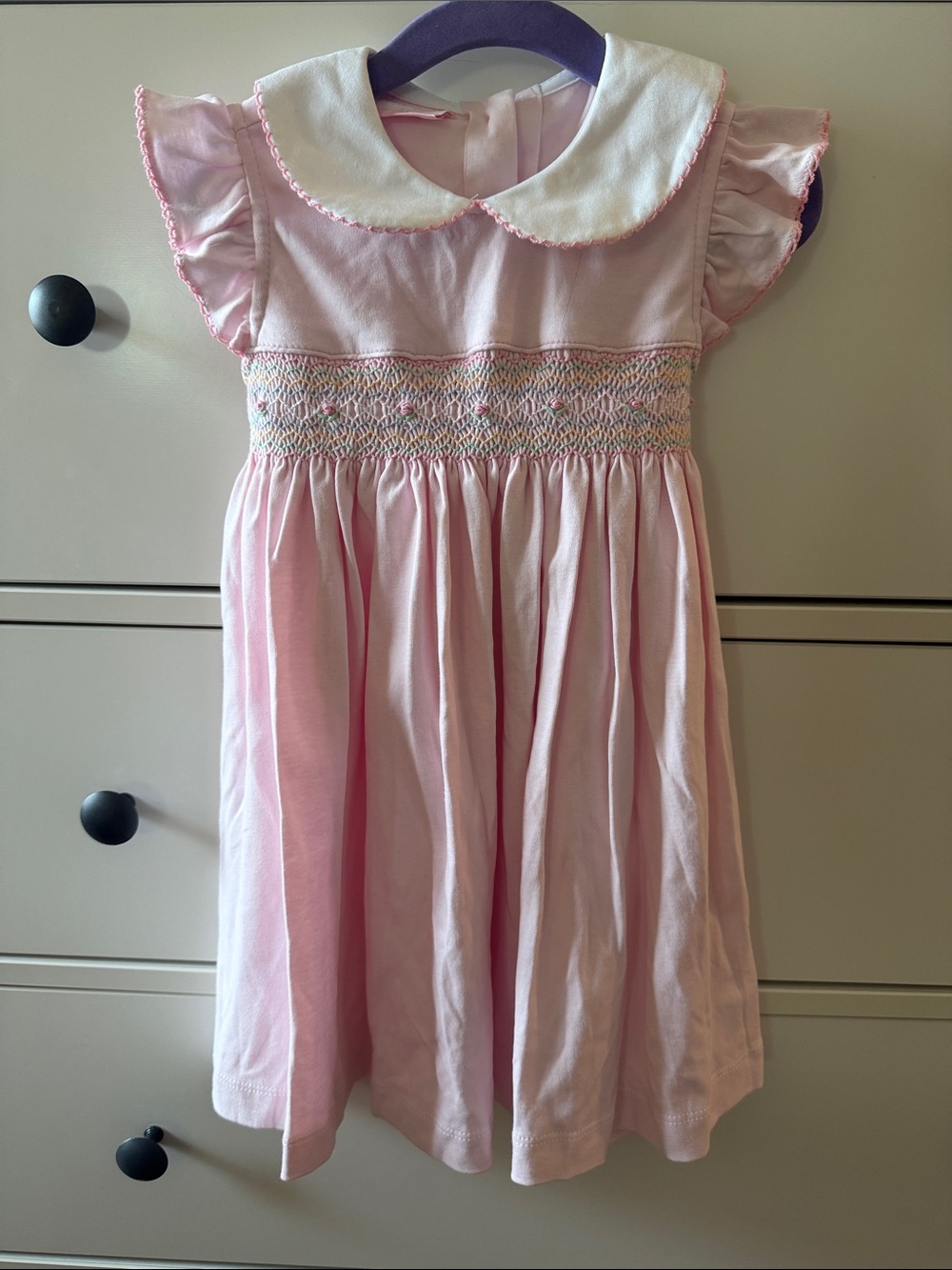 NWT Petit Bebe Pink Hand Smocked Dress with Peter Pan Collar